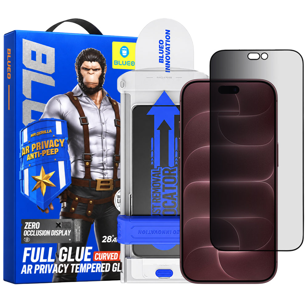 Protector de pantalla Privacy Blueo Anti Peep AR Applicator Pro para Apple iPhone 18 Pro Max, vidrio templado, adhesivo completo, 3D