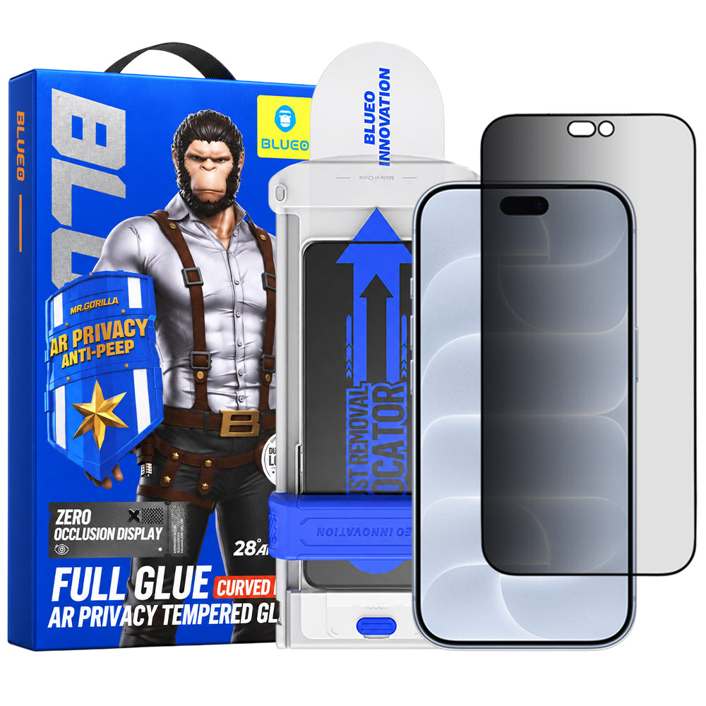 Protector de pantalla Privacy Blueo Anti Peep AR Applicator Pro para Apple iPhone 18 Pro, vidrio templado, adhesivo completo, 3D