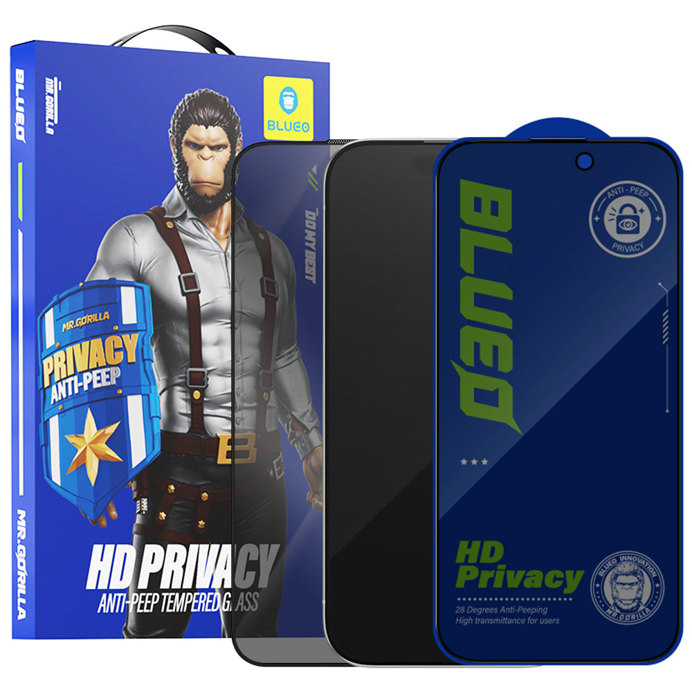 Protector de pantalla Privacy Blueo Anti-Peep para Apple iPhone 16 / 15, vidrio templado, adhesivo completo