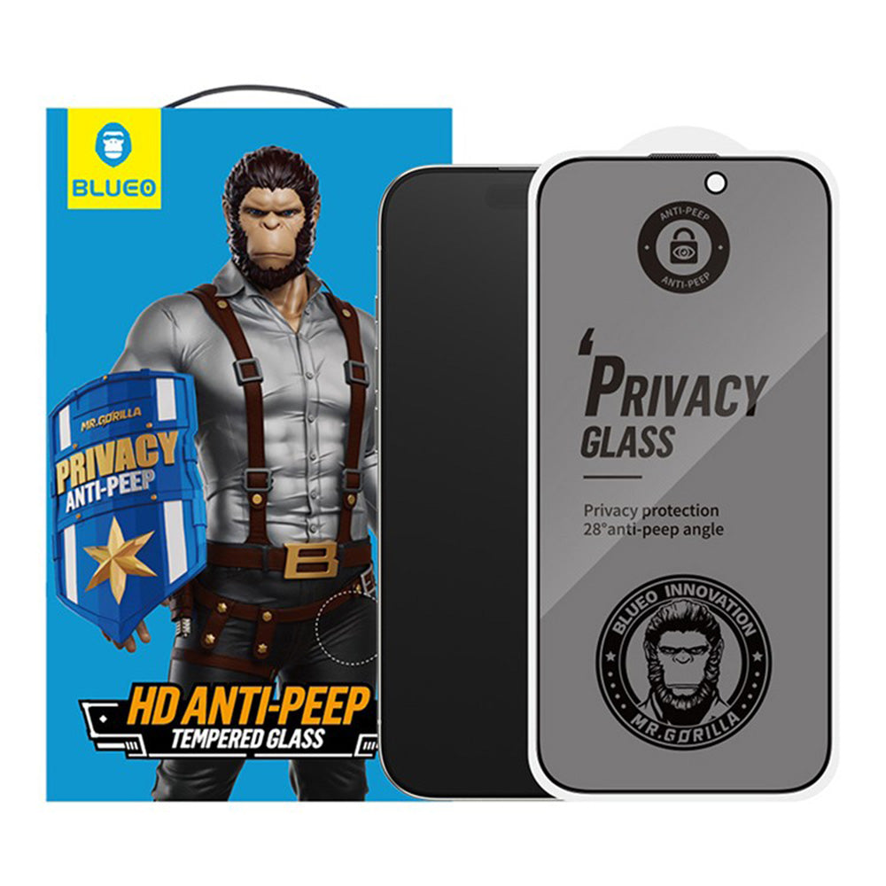 Protector de pantalla Privacy Blueo Anti-Peep para Apple iPhone 17 Pro Max / 16 Pro Max, Cristal Templado, Full Glue, Set de 5 piezas