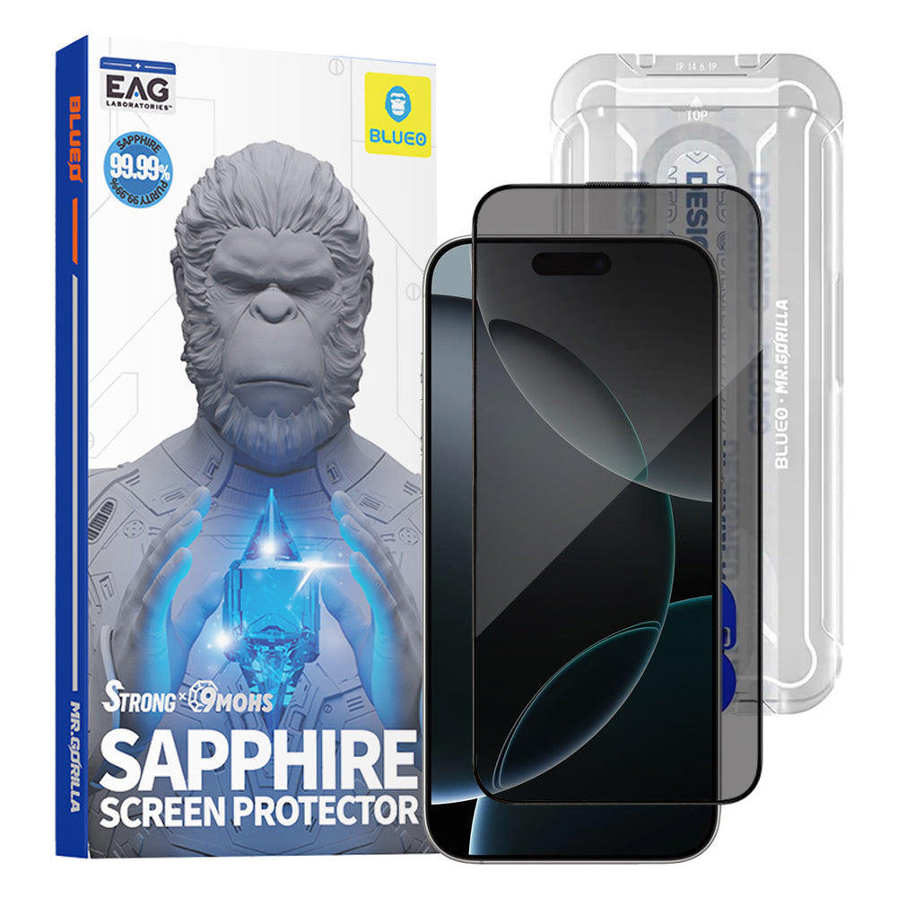 Protector de pantalla Privacy Blueo Sapphire Applicator Pro para Apple iPhone 17 Pro / 17 / 16 Pro, Cristal Templado, Full Glue