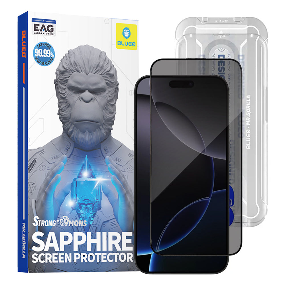 Protector de pantalla Privacy Blueo Sapphire Applicator Pro para Apple iPhone 17 Pro Max / 16 Pro Max, Cristal Templado, Full Glue