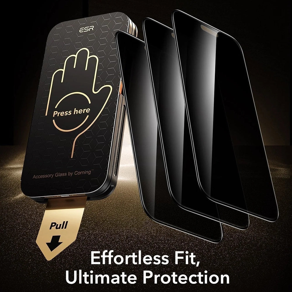 Protector de pantalla Privacy ESR Armorite Pro UltraFit para Apple iPhone 18 Pro, vidrio templado, adhesivo completo, set de 3 piezas