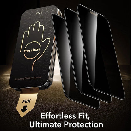 Protector de pantalla Privacy ESR Armorite Pro UltraFit para Apple iPhone 18 Pro, vidrio templado, adhesivo completo, set de 3 piezas