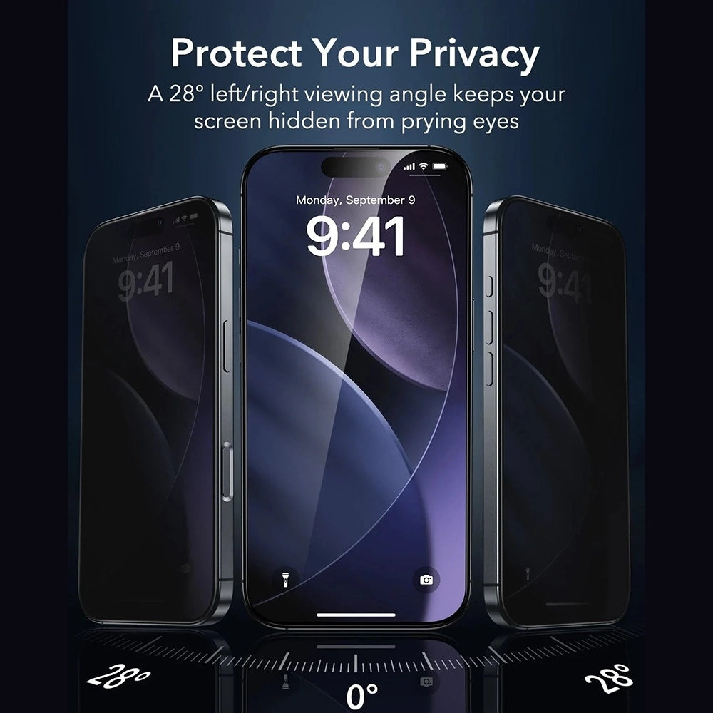Protector de pantalla Privacy ESR Armorite UltraFit para Apple iPhone 17 Air, Cristal Templado, Full Glue, Set de 3 piezas