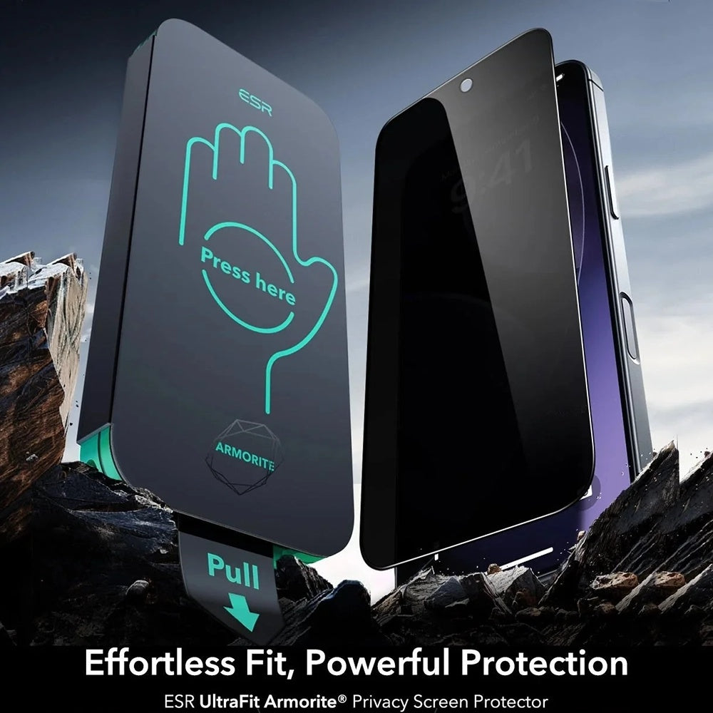 Protector de pantalla Privacy ESR Armorite UltraFit para Apple iPhone 17 Air, Cristal Templado, Full Glue, Set de 3 piezas