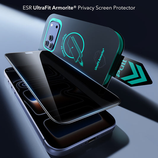 Protector de pantalla Privacy ESR Armorite UltraFit para Apple iPhone 18 Pro, vidrio templado, adhesivo completo, juego de 2 piezas