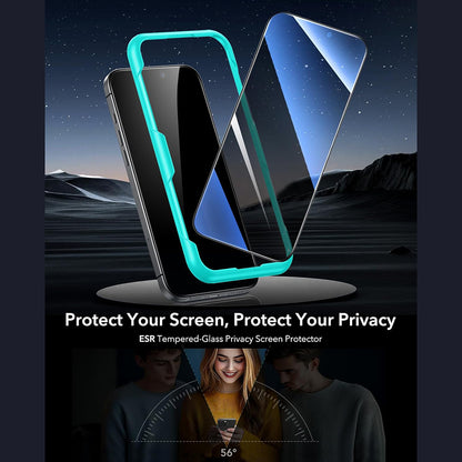 Protector de pantalla Privacy ESR para Apple iPhone 17 Pro, Cristal Templado, Full Glue, Set de 3 piezas