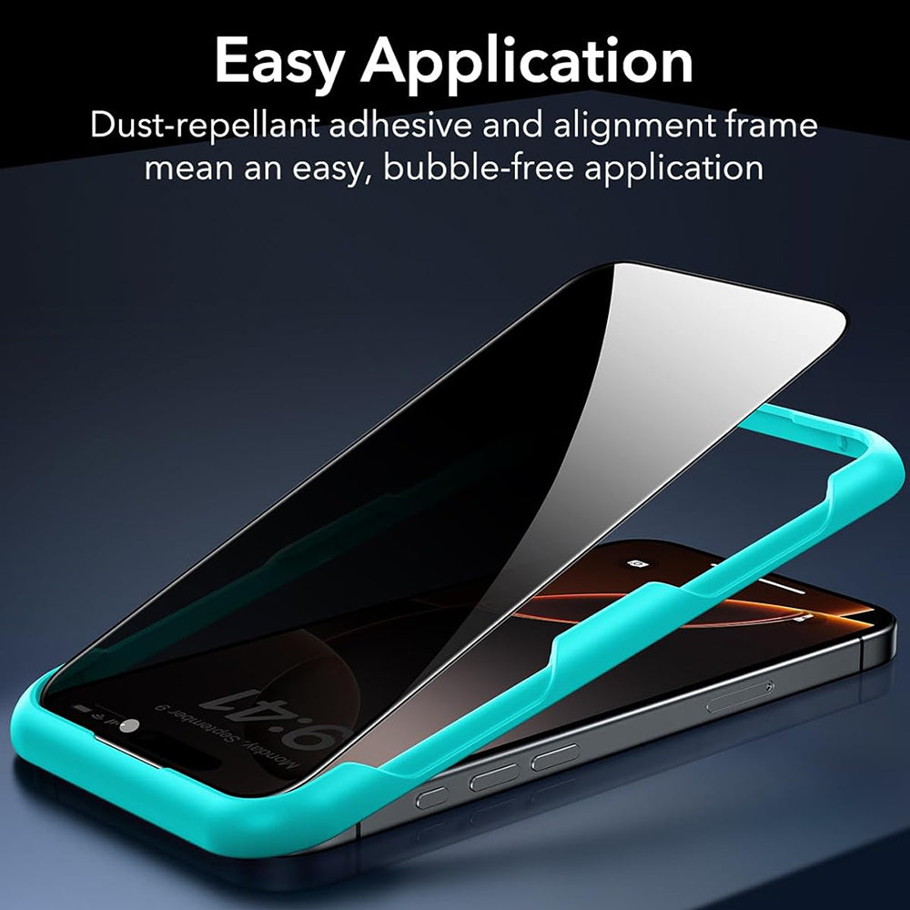 Protector de pantalla Privacy ESR para Apple iPhone 17 Pro, Cristal Templado, Full Glue, Set de 3 piezas
