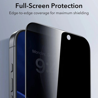 Protector de pantalla Privacy ESR UltraFit para Apple iPhone 17 / 16 Pro, Cristal Templado, Full Glue, Set de 3 piezas