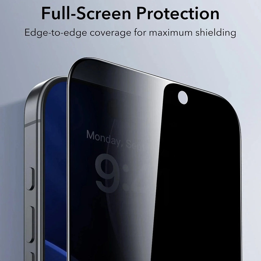 Protector de pantalla Privacy ESR UltraFit para Apple iPhone 17 Pro Max, Cristal Templado, Full Glue, Set de 3 piezas.