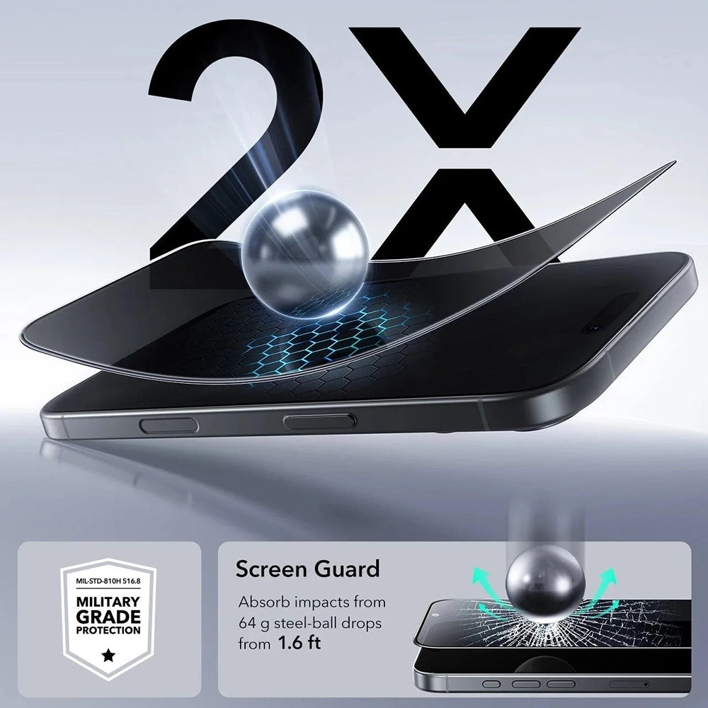 Protector de pantalla Privacy ESR UltraFit para Apple iPhone 17 Pro Max, Cristal Templado, Full Glue, Set de 3 piezas.