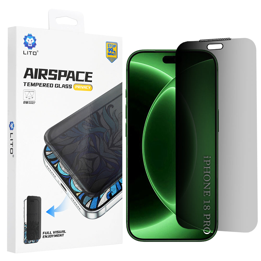 Protector de pantalla Privacy Lito Airspace Border para Apple iPhone 18 Pro / 17 Pro, vidrio templado, adhesivo completo