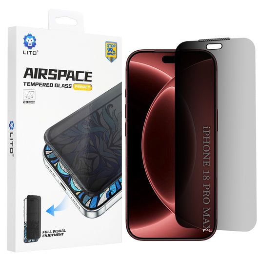 Protector de pantalla Privacy Lito Airspace Border para Apple iPhone 18 Pro Max, vidrio templado, adhesivo completo