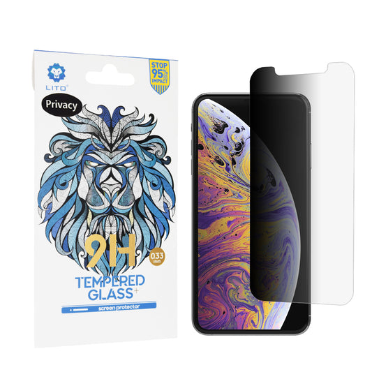 Protector de pantalla Privacy Lito Classic para Apple iPhone 11 Pro Max / XS Max, vidrio templado, adhesivo completo, 2.5D