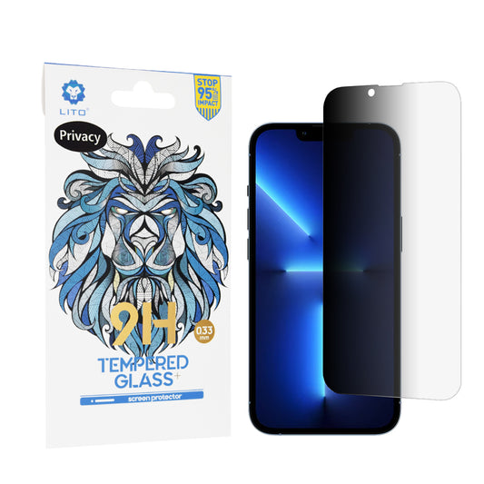 Protector de pantalla Privacy Lito Classic para Apple iPhone 14 Plus / 13 Pro Max, vidrio templado, adhesivo completo, 2.5D