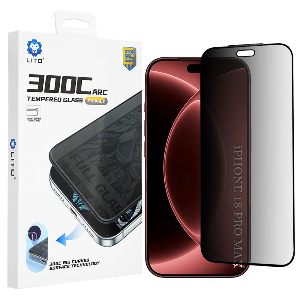 Protector de pantalla Privacy Lito D+ Max 300C para Apple iPhone 18 Pro Max, vidrio templado, adhesivo completo