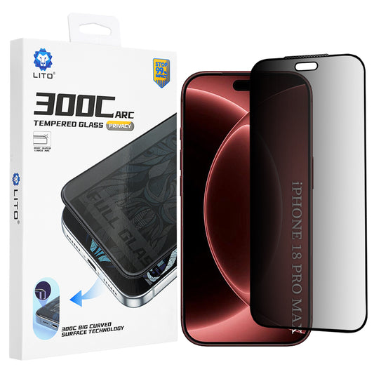Protector de pantalla Privacy Lito D+ Max 300C para Apple iPhone 18 Pro Max, vidrio templado, adhesivo completo