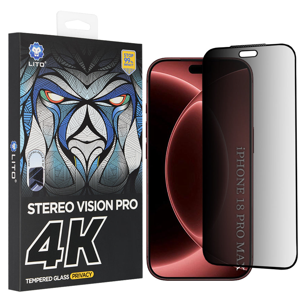 Protector de pantalla Privacy Lito D+ Max 4K para Apple iPhone 18 Pro Max, vidrio templado, adhesivo completo