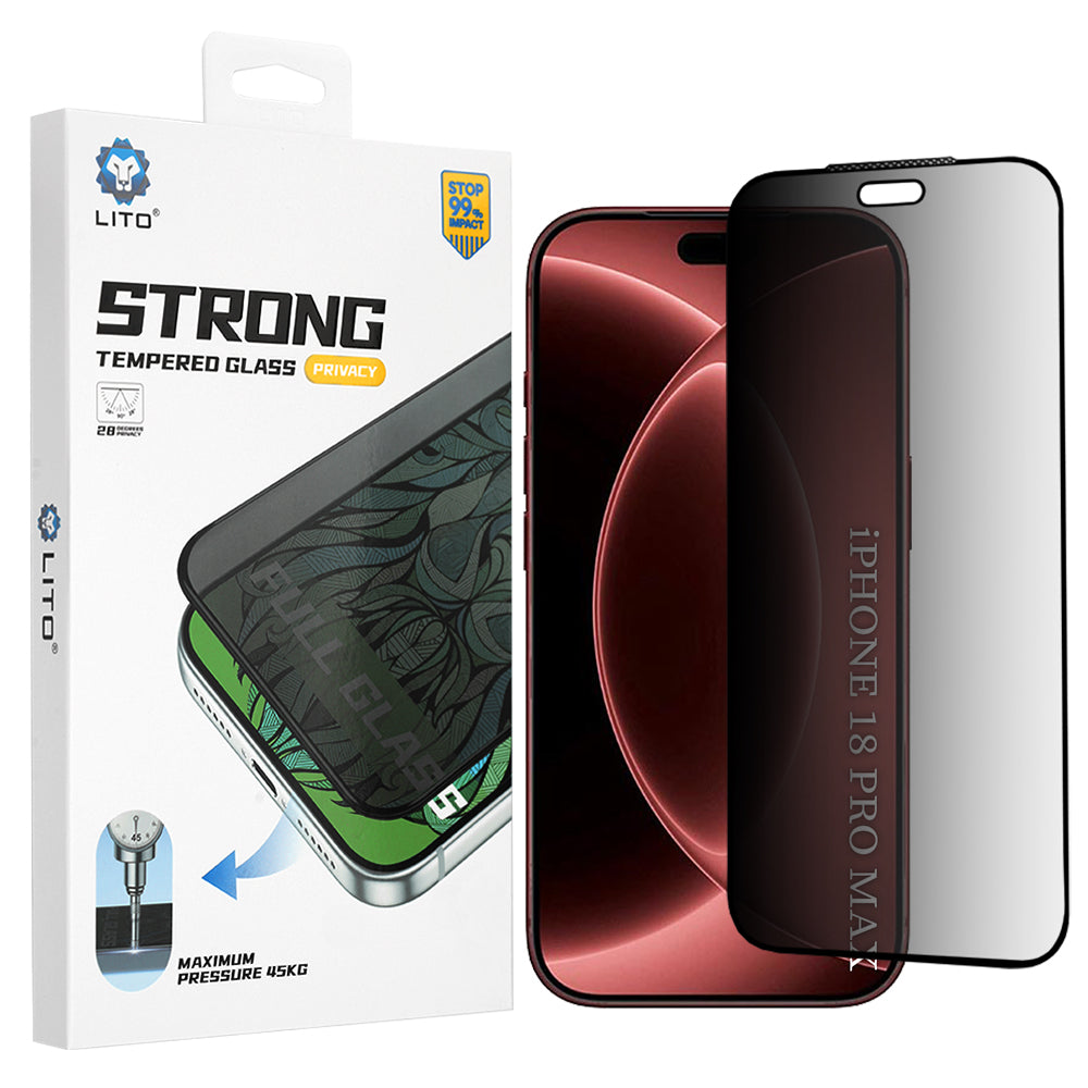 Protector de pantalla Privacy Lito D+ Max Strong para Apple iPhone 18 Pro Max, vidrio templado, adhesivo completo