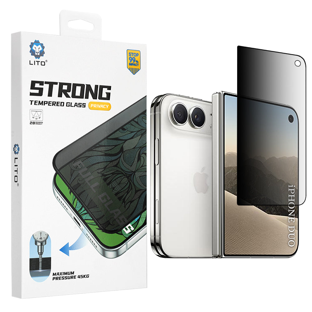 Protector de pantalla exterior Privacy Lito D+ Max Strong para Apple iPhone Duo, vidrio templado, adhesivo completo