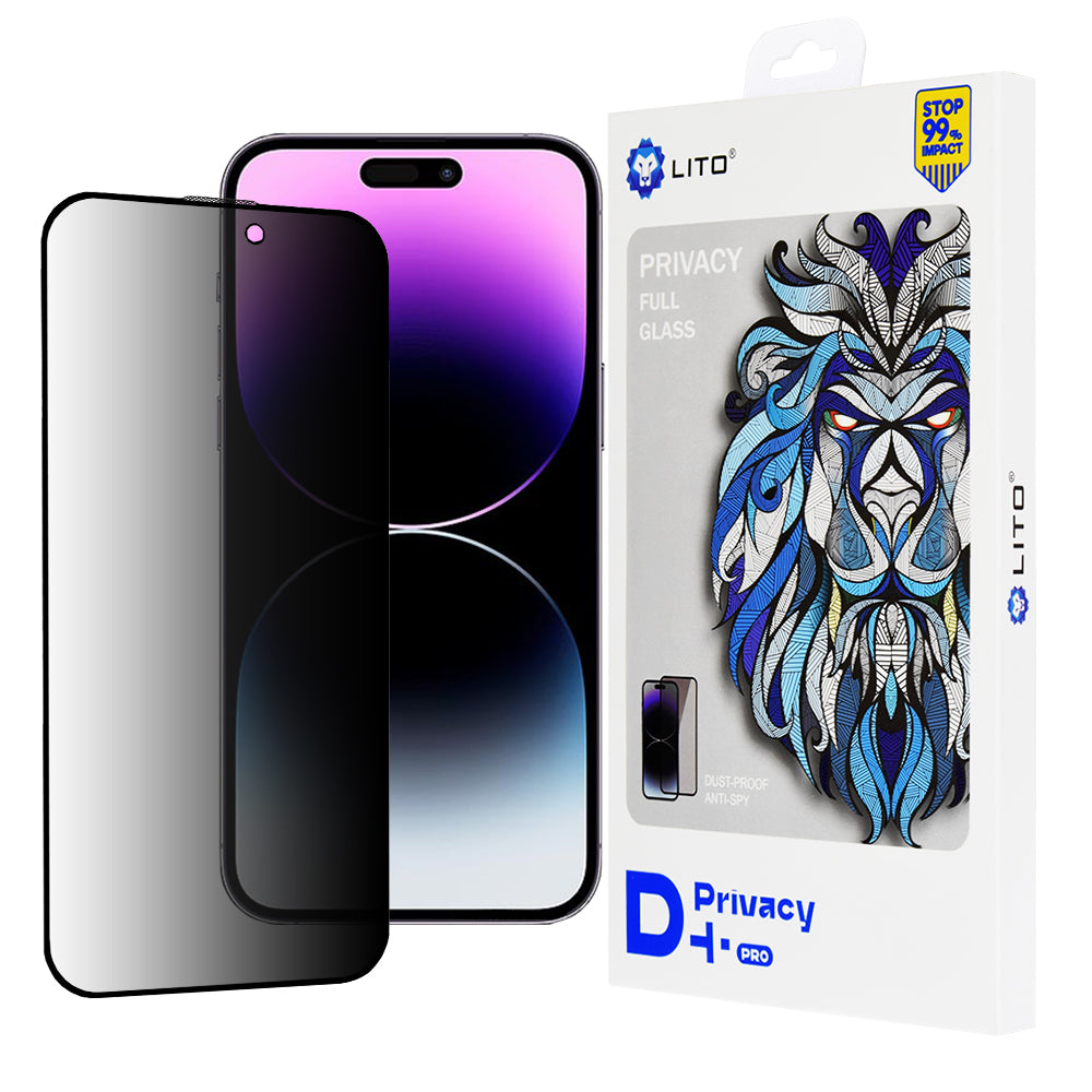 Protector de pantalla Privacy Lito D+ Pro para Apple iPhone 14 Pro Max, vidrio templado, adhesivo completo
