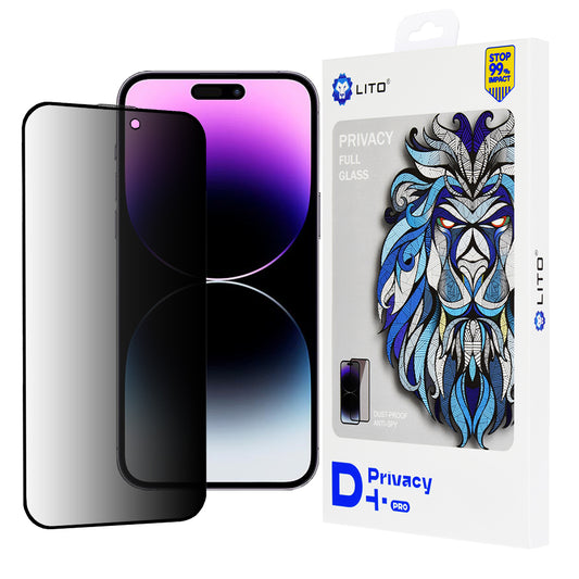 Protector de pantalla Privacy Lito D+ Pro para Apple iPhone 14 Pro Max, vidrio templado, adhesivo completo