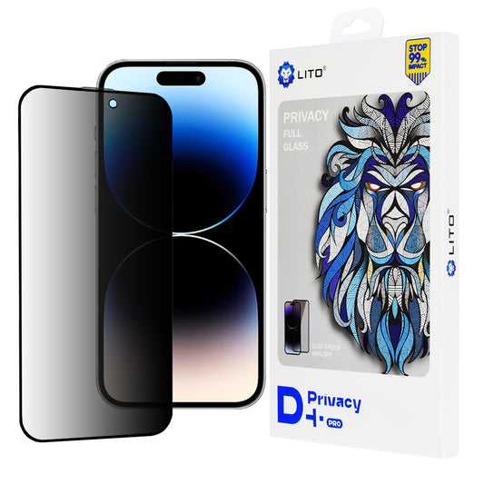 Protector de pantalla Privacy Lito D+ Pro para Apple iPhone 14 Pro, vidrio templado, adhesivo completo