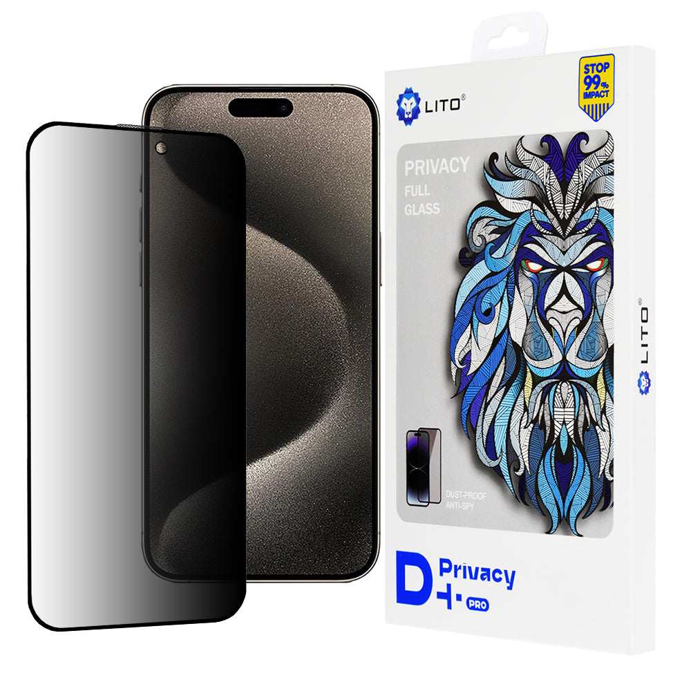 Protector de pantalla Privacy Lito D+ Pro para Apple iPhone 15 Pro Max, vidrio templado, adhesivo completo