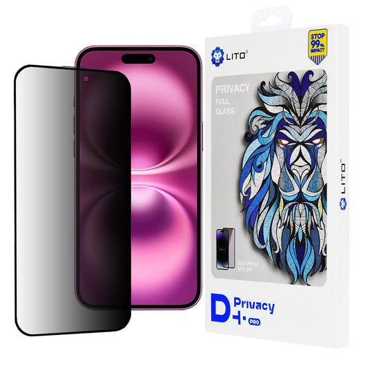 Protector de pantalla Privacy Lito D+ Pro para Apple iPhone 16 Plus, vidrio templado, adhesivo completo