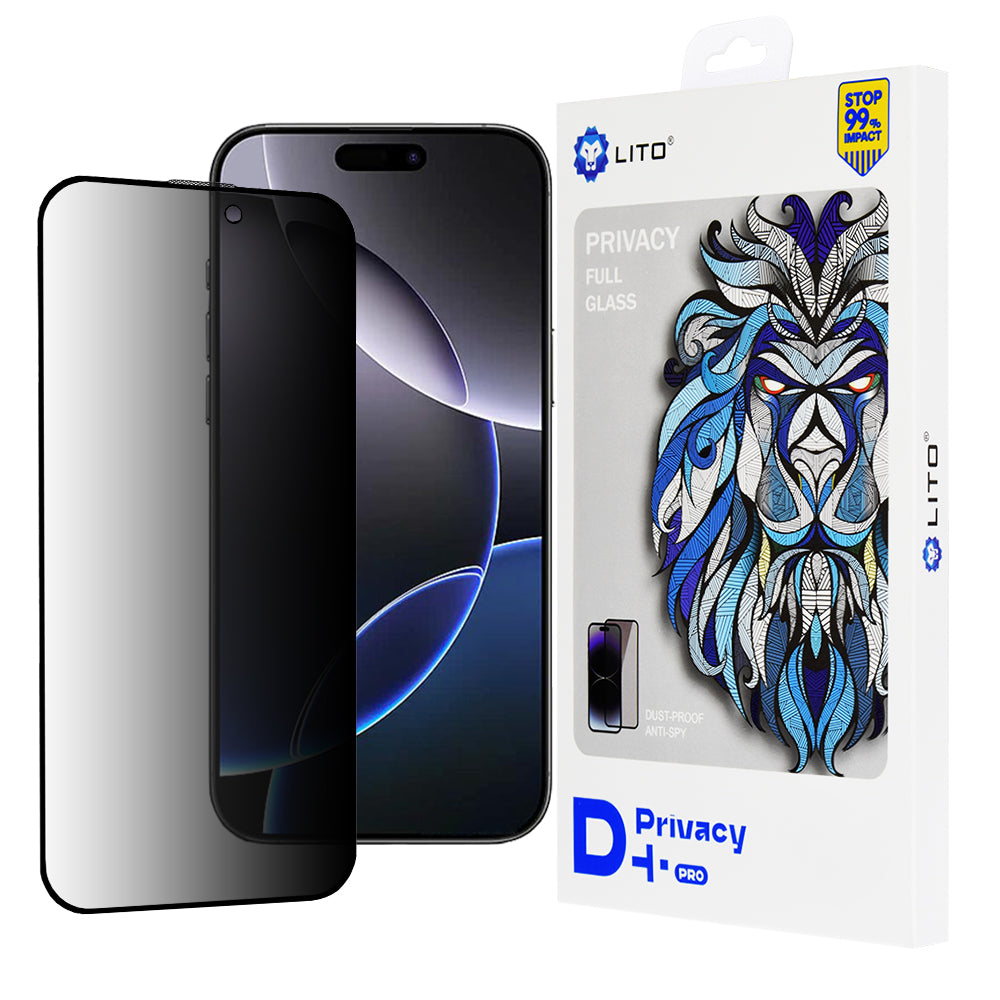 Protector de pantalla Privacy Lito D+ Pro para Apple iPhone 16 Pro Max, vidrio templado, adhesivo completo