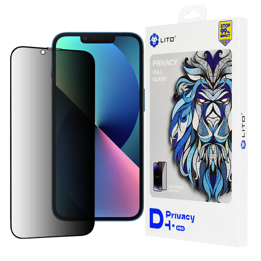 Protector de pantalla Privacy Lito D+ Pro para Apple iPhone 17e / 16e / 14 / 13 Pro, vidrio templado, adhesivo completo