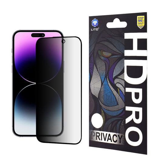Protector de pantalla Privacy Lito HD Pro para Apple iPhone 14 Pro Max, vidrio templado, adhesivo completo