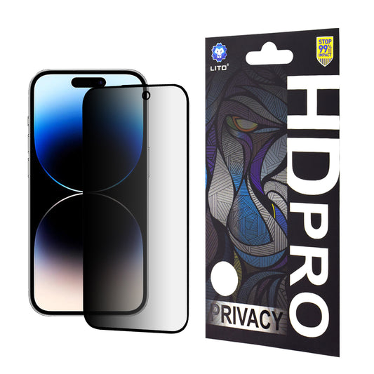 Protector de pantalla Privacy Lito HD Pro para Apple iPhone 14 Pro, vidrio templado, adhesivo completo