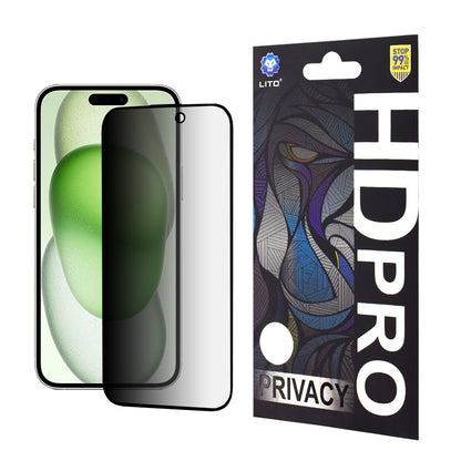 Protector de pantalla Privacy Lito HD Pro para Apple iPhone 15 Plus, vidrio templado, adhesivo completo