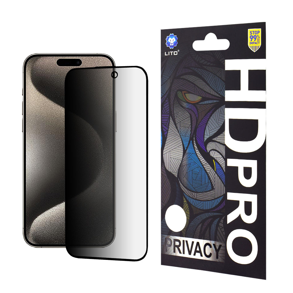 Protector de pantalla Privacy Lito HD Pro para Apple iPhone 15 Pro Max, vidrio templado, adhesivo completo