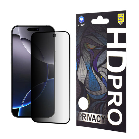 Protector de pantalla Privacy Lito HD Pro para Apple iPhone 16 Pro Max, vidrio templado, adhesivo completo