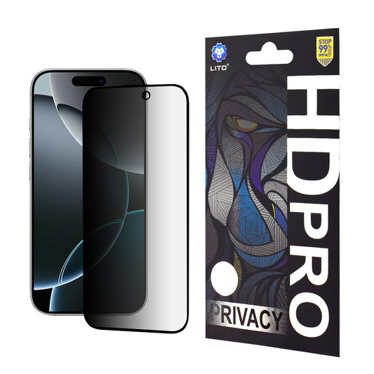 Protector de pantalla Privacy Lito HD Pro para Apple iPhone 16 Pro, vidrio templado, adhesivo completo