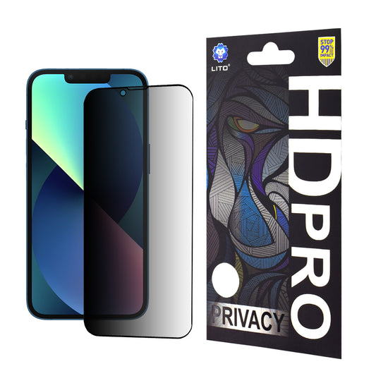 Protector de pantalla Privacy Lito HD Pro para Apple iPhone 17e / 16e / 14 / 13 Pro, vidrio templado, adhesivo completo