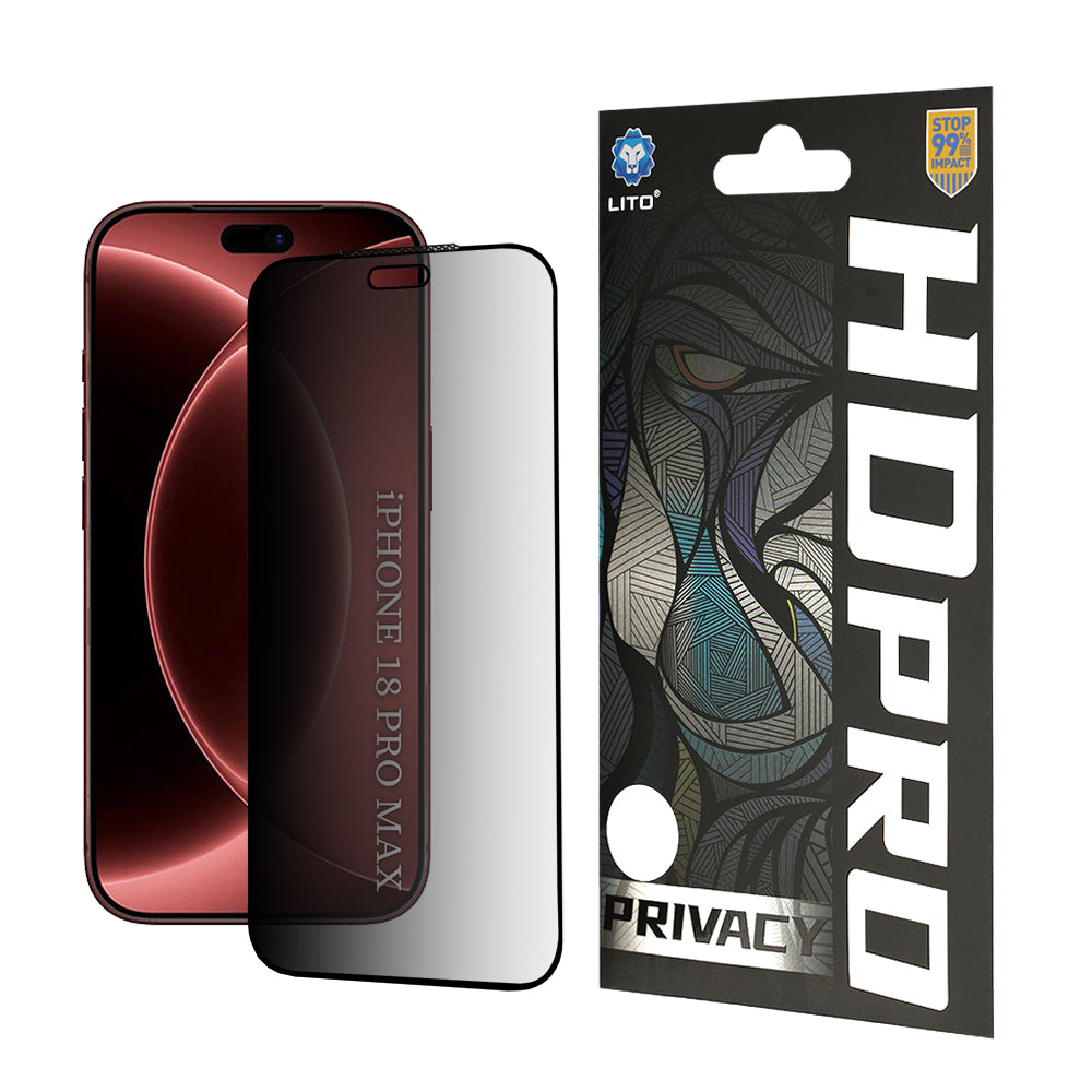 Protector de pantalla Privacy Lito HD Pro para Apple iPhone 18 Pro Max, vidrio templado, adhesivo completo