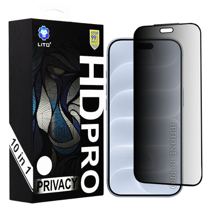 Lito HD Pro Privacy Screen Protector for Apple iPhone 18 Pro, Tempered Glass, Full Glue, Set of 10 Pieces