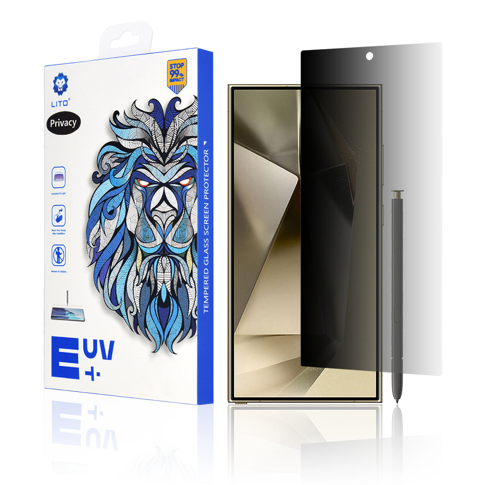 Protector de pantalla Privacy Lito para Samsung Galaxy S24 Ultra S928, vidrio templado, pegamento UV, 3D