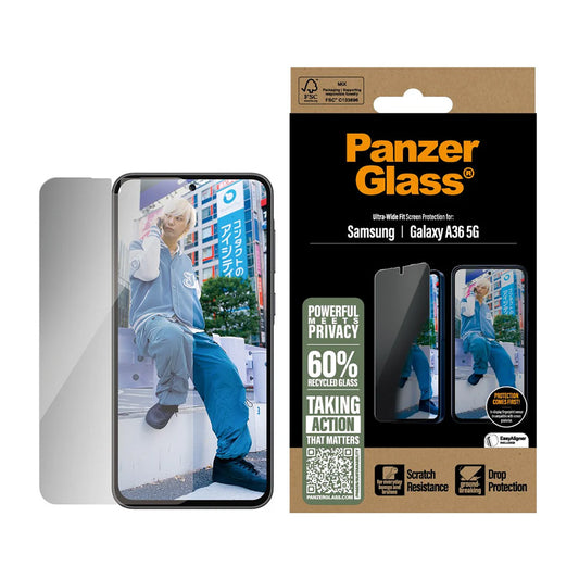 Folie de protección Ecran Privacy PanzerGlass Ultra-Wide Fit para Samsung Galaxy A36 A366, Cristal Templado, Full Glue