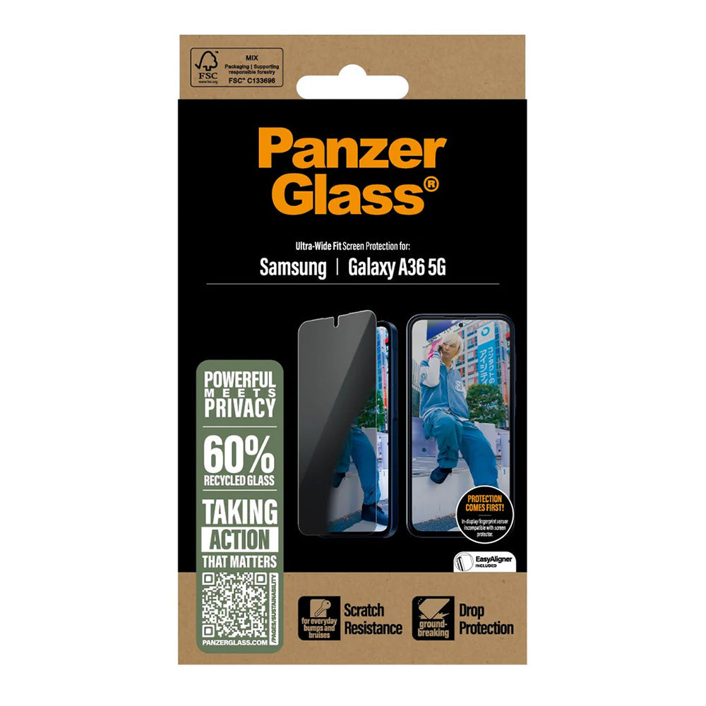 Folie de protección Ecran Privacy PanzerGlass Ultra-Wide Fit para Samsung Galaxy A36 A366, Cristal Templado, Full Glue