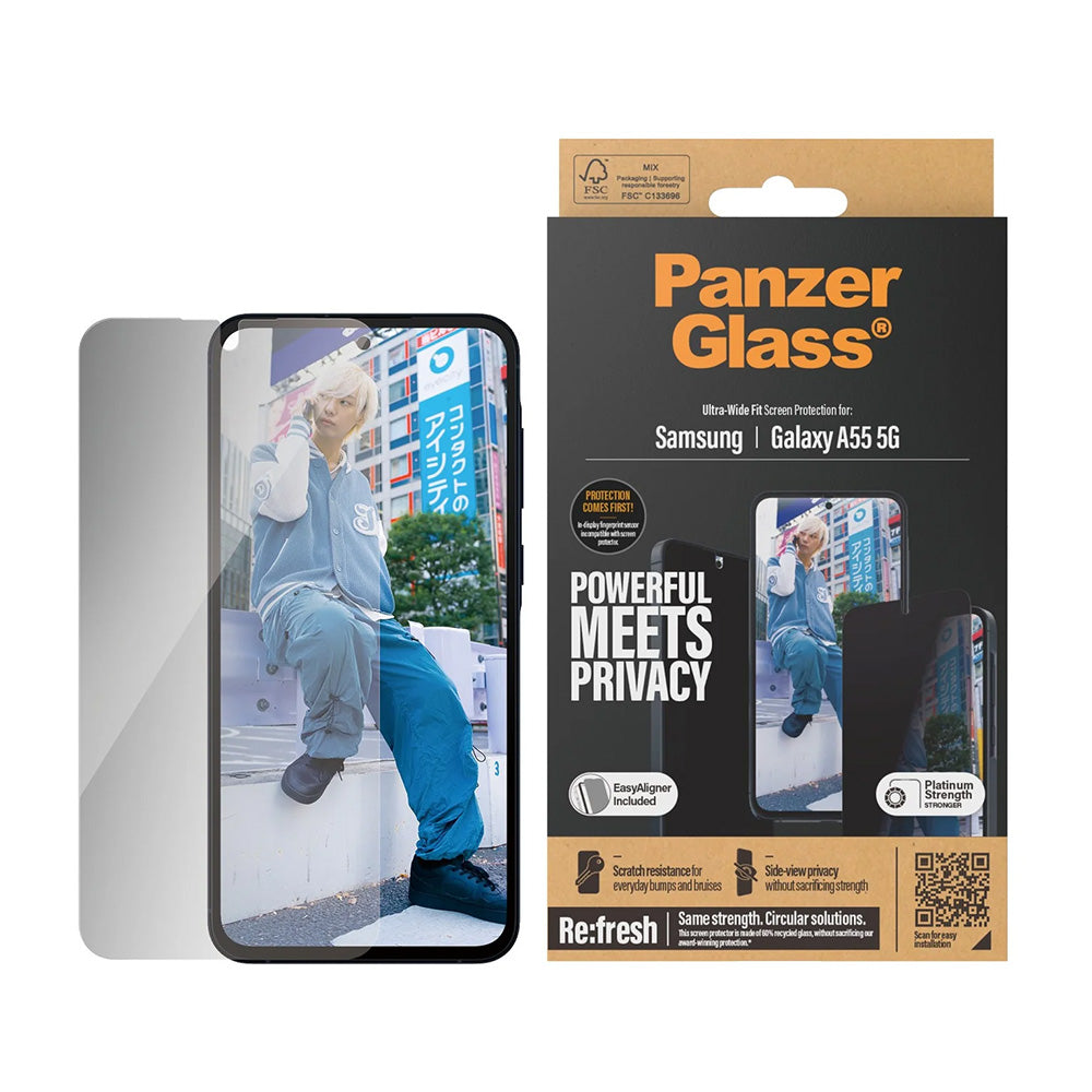 Protector de pantalla Privacy PanzerGlass Ultra-Wide Fit para Samsung Galaxy A55 5G A556, Cristal Templado, Full Glue