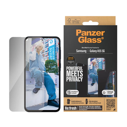 Protector de pantalla Privacy PanzerGlass Ultra-Wide Fit para Samsung Galaxy A55 5G A556, Cristal Templado, Full Glue