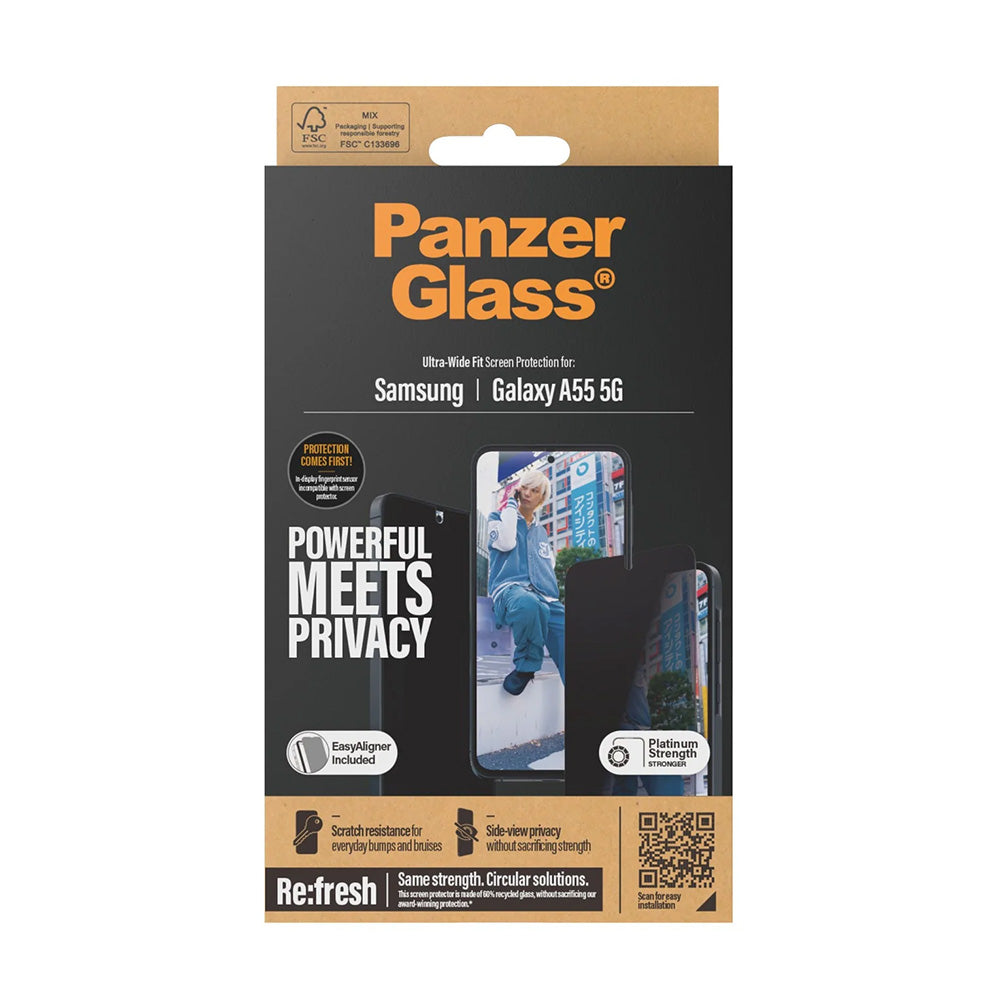 Protector de pantalla Privacy PanzerGlass Ultra-Wide Fit para Samsung Galaxy A55 5G A556, Cristal Templado, Full Glue