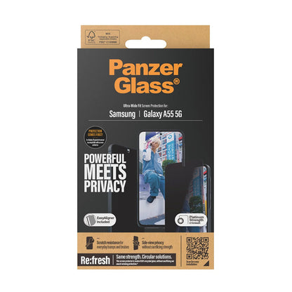 Protector de pantalla Privacy PanzerGlass Ultra-Wide Fit para Samsung Galaxy A55 5G A556, Cristal Templado, Full Glue