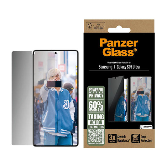 Protector de pantalla Privacy PanzerGlass Ultra-Wide Fit para Samsung Galaxy S25 Ultra S938, Cristal Templado, Full Glue