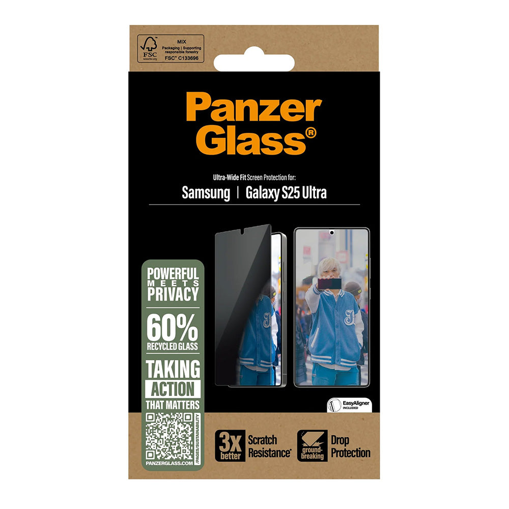 Protector de pantalla Privacy PanzerGlass Ultra-Wide Fit para Samsung Galaxy S25 Ultra S938, Cristal Templado, Full Glue